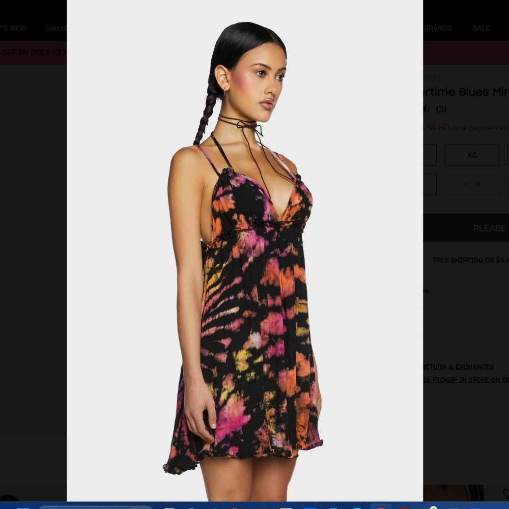 NWT Dolls Kill Summertime Blues Tie Dyed Mini Dress - Size XS - Picture 2 of 6